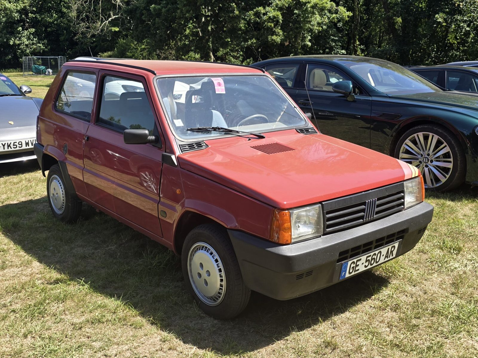 Fiat Panda rossa usata parcheggiata su un prato